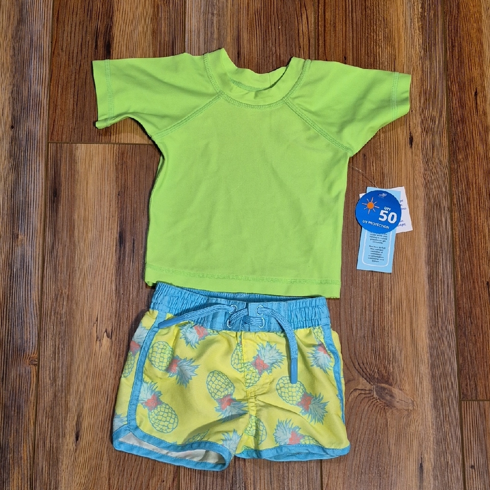 NWT Infant Wave Zone Swim Shirt and  Pineapple Swim Trunks - Sz 0-3M